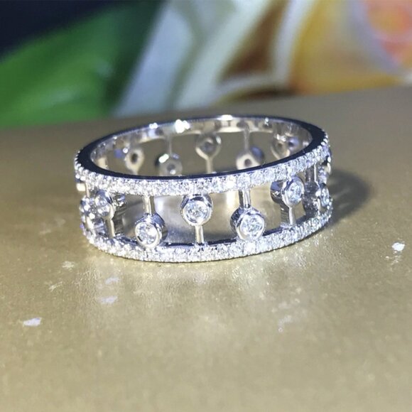 😍Dainty CZ Full Around Zircon Silver Plated Luxury Fashion Eternity Ring, K892 - Picture 5 of 8